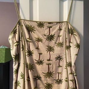 Palm Tree Embroidered Spaghetti Strap Dress - Cream & Green